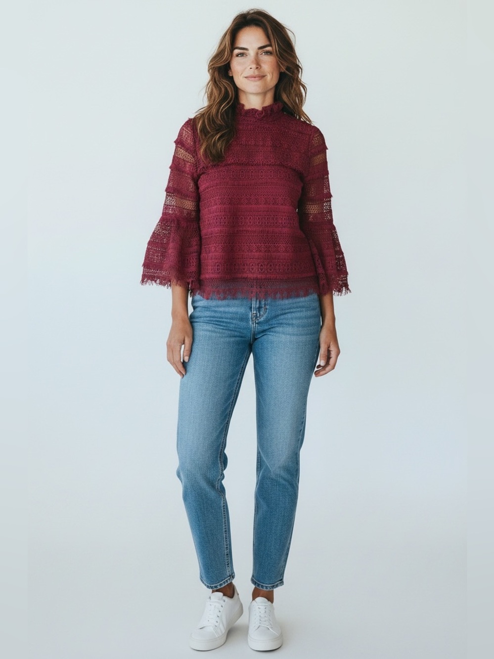 INA Mock Neck Bell Sleeve Blouse // Burgundy // XS